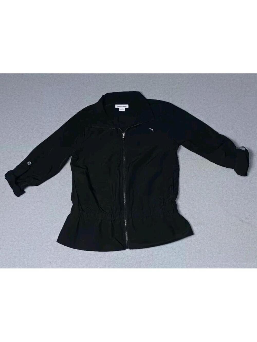 Liz Claiborne Full Zip Up Shacket Womens Size Small Black 3/4 Sleeve 3 Pocket...
